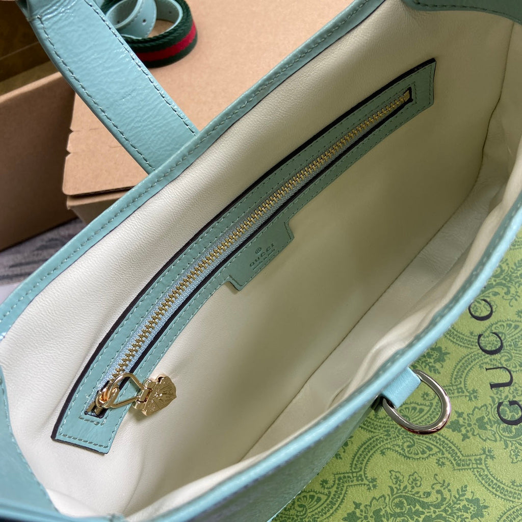 GUCCI JACKIE SMALL SHOULDER BAG 27 IN MINT GREEN CRACKED LACQUER CALFSKIN GOLD HARDWARE