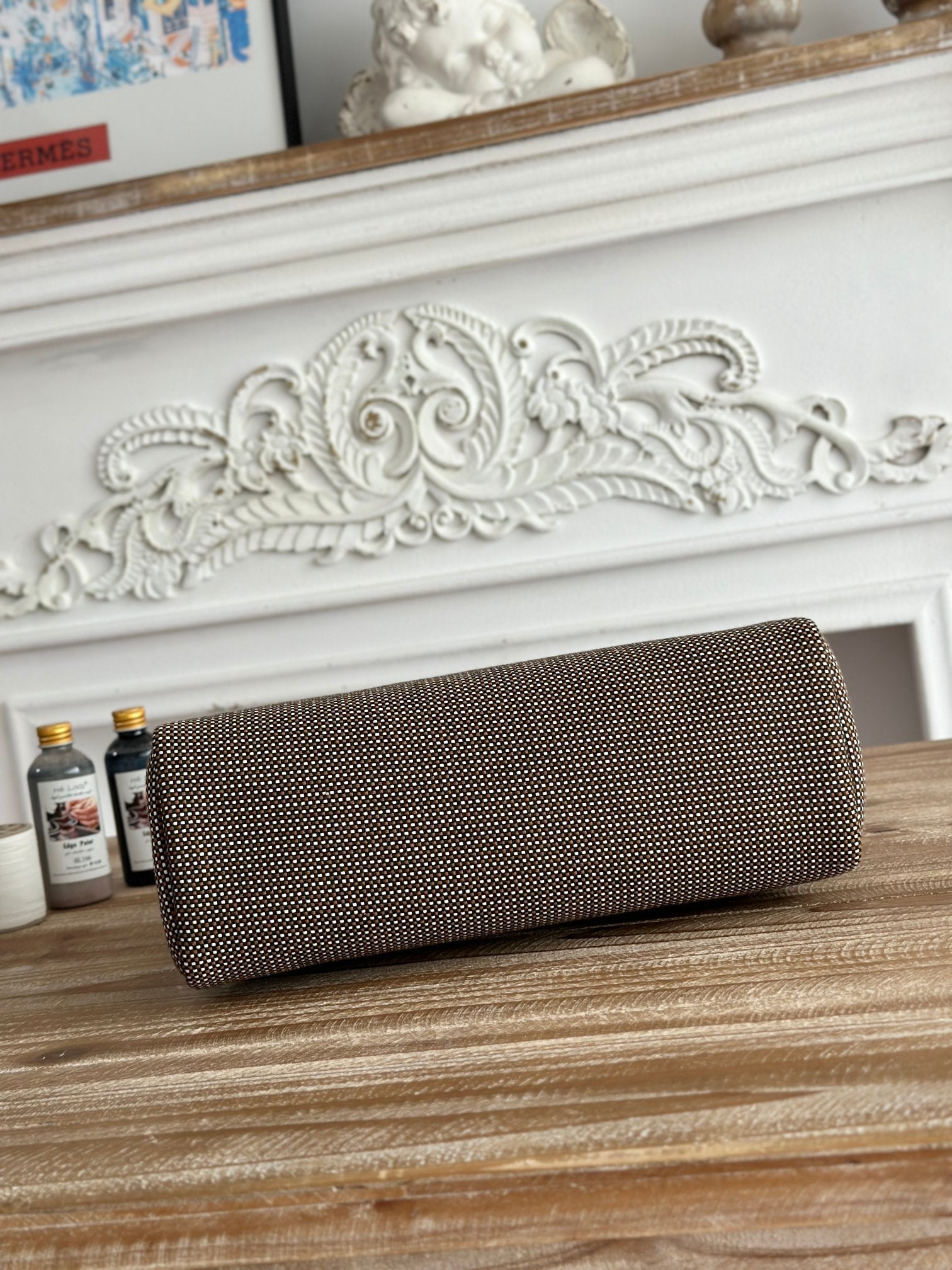 HERMES HERBAG MESSENGER 31 BAG IN DARK BROWN H VIKING CANVAS AND COWHIDE