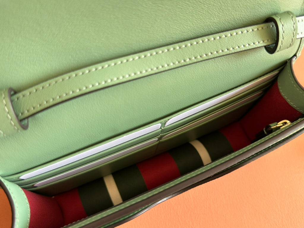 GUCCI EMBLEM WALLET  MONOGRAM 20 IN SAGE GREEN SMOOTH CALFSKIN