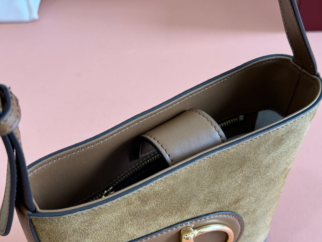 GUCCI 73 SMALL BUCKET BAG 20 IN BROWN SOFT SUEDE AND CALFSKIN