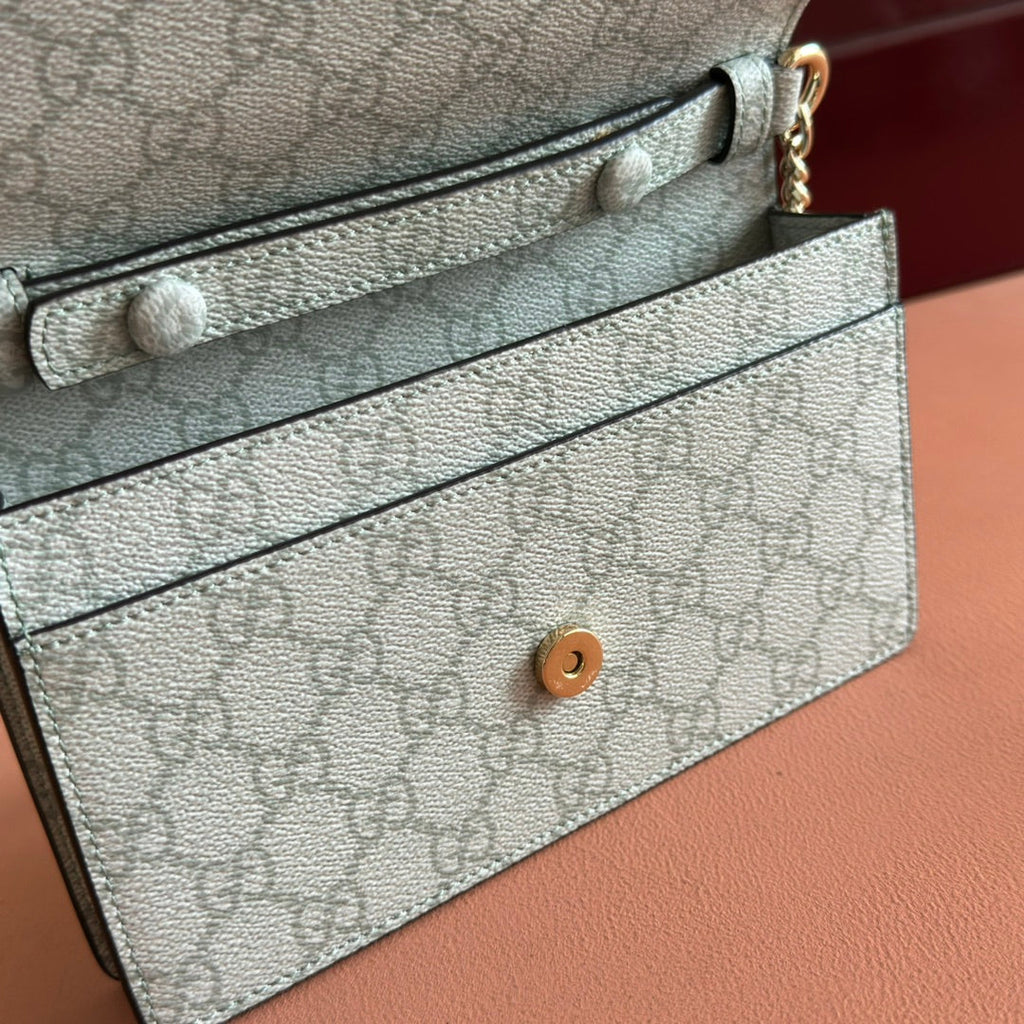 GUCCI EMBLEM WALLET ON CHAIN 20 IN SAGE GREEN SMOOTH CALFSKIN