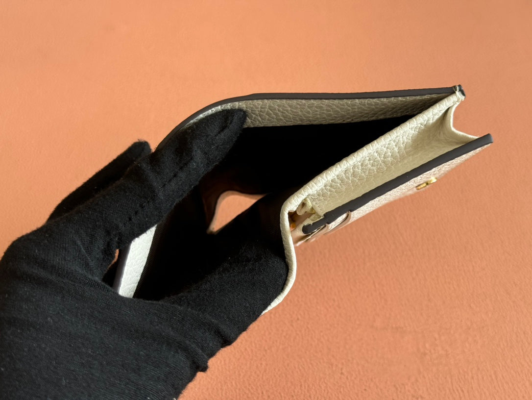 GUCCI MARMONT BI-COLOUR CARD CASE WALLET 11 IN BEIGE EBONY  CANVAS WHITE CALFSKIN