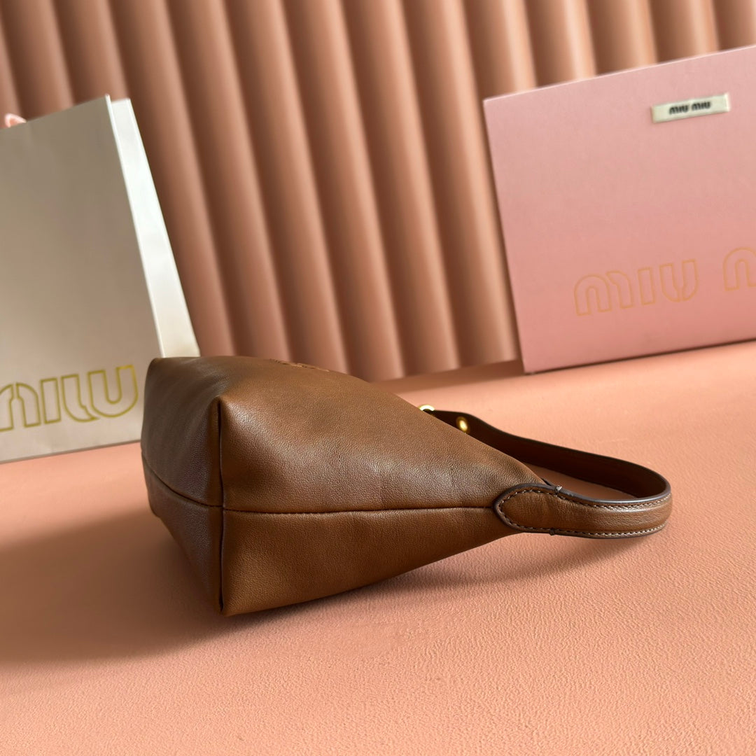 MIUMIU 26S CORDUROY POUCH BAG 25 IN BROWN CALFSKIN GOLD HARDWARE