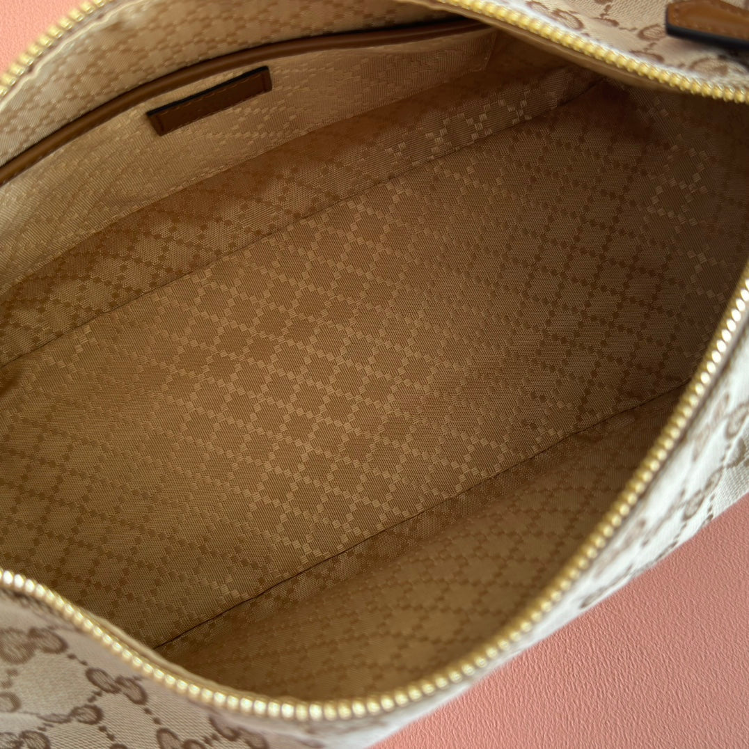GUCCI 26S SHOULDER BAG 31 IN WARM BEIGE AND BROWN CANVAS