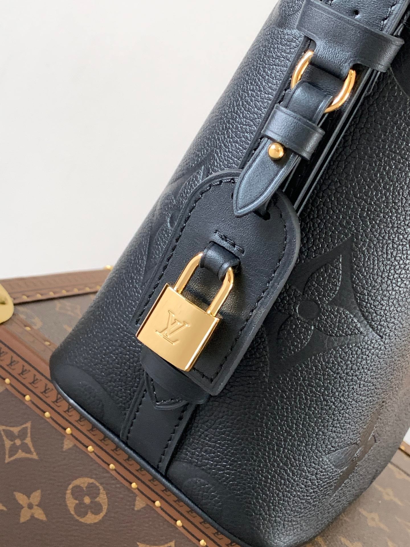 LOUIS VUITTON ALL IN BB BAG 18 IN BLACK EMBOSSED COWHIDE