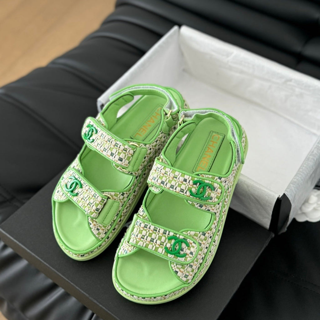 CHANEL Dad Sandals Sheepskin Light Green