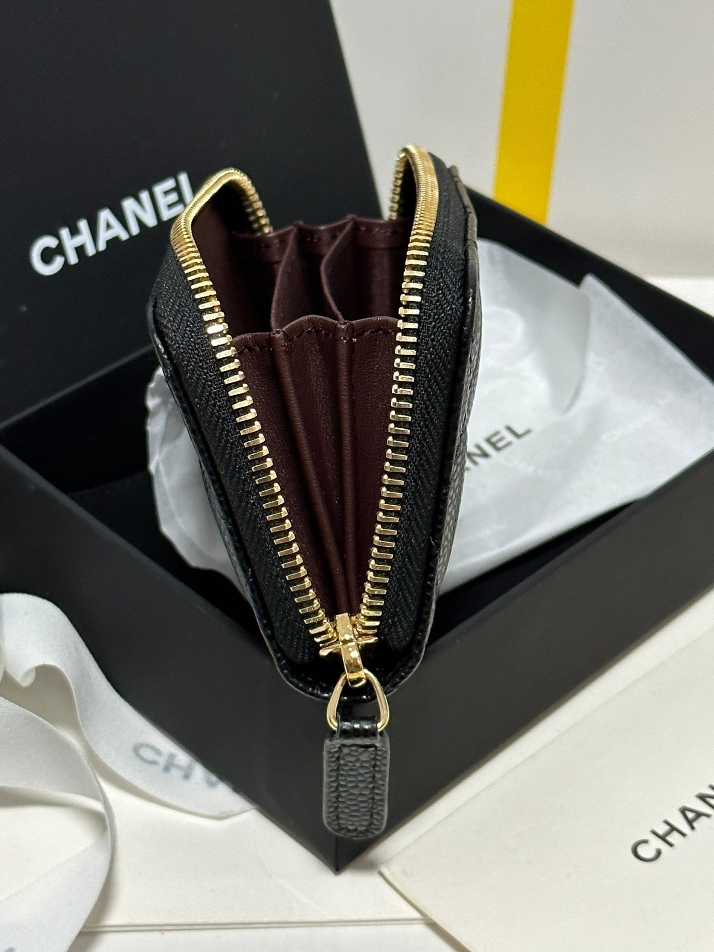 CHANEL MINI WALLET 11 IN BLACK CAVIAR SKIN GOLD METALLIC