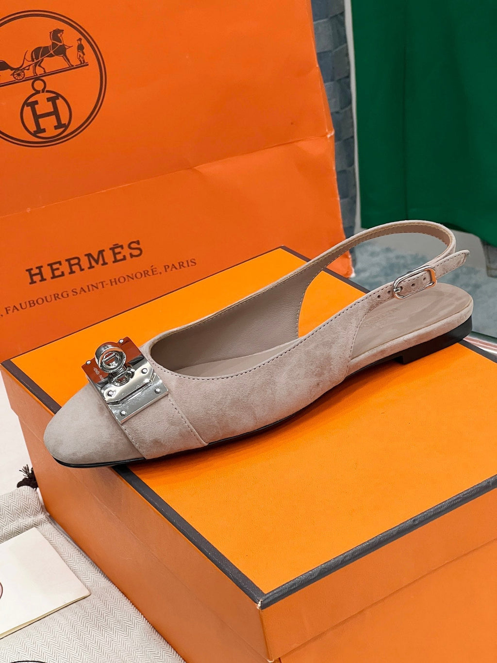 HERMES INNOCENTE SLINGBACK PINK NUDE SUEDE