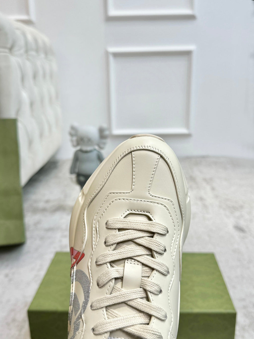 GUCCI RHYTON TRAINER WHITE LAMBSKIN WITH H LETTER