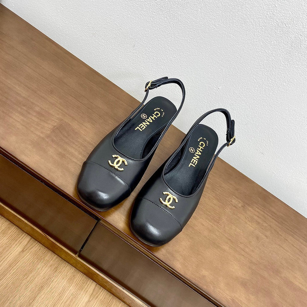 CHANEL HIGH SLINGBACKS BLACK CALFSKIN