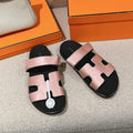 HERMES CHYPRE SANDAL BLACK MIX PASTEL PINK CALFSKIN