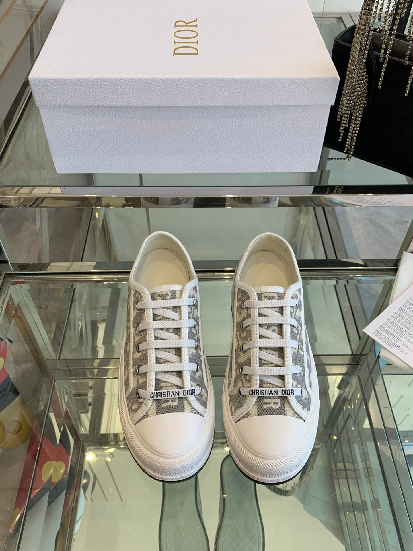 DIOR WALK'N PLATFORM SNEAKER IN DOLPHIN GRAY EMBROIDERY ICONIC PATTERNS FABRIC