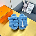 HERMES CHYPRE SANDAL IN OCEAN BLUE SHEARLING