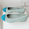 CHANEL BALLET FLAT IN CERULEAN BLUE MIX PEARL GRAY SUEDE
