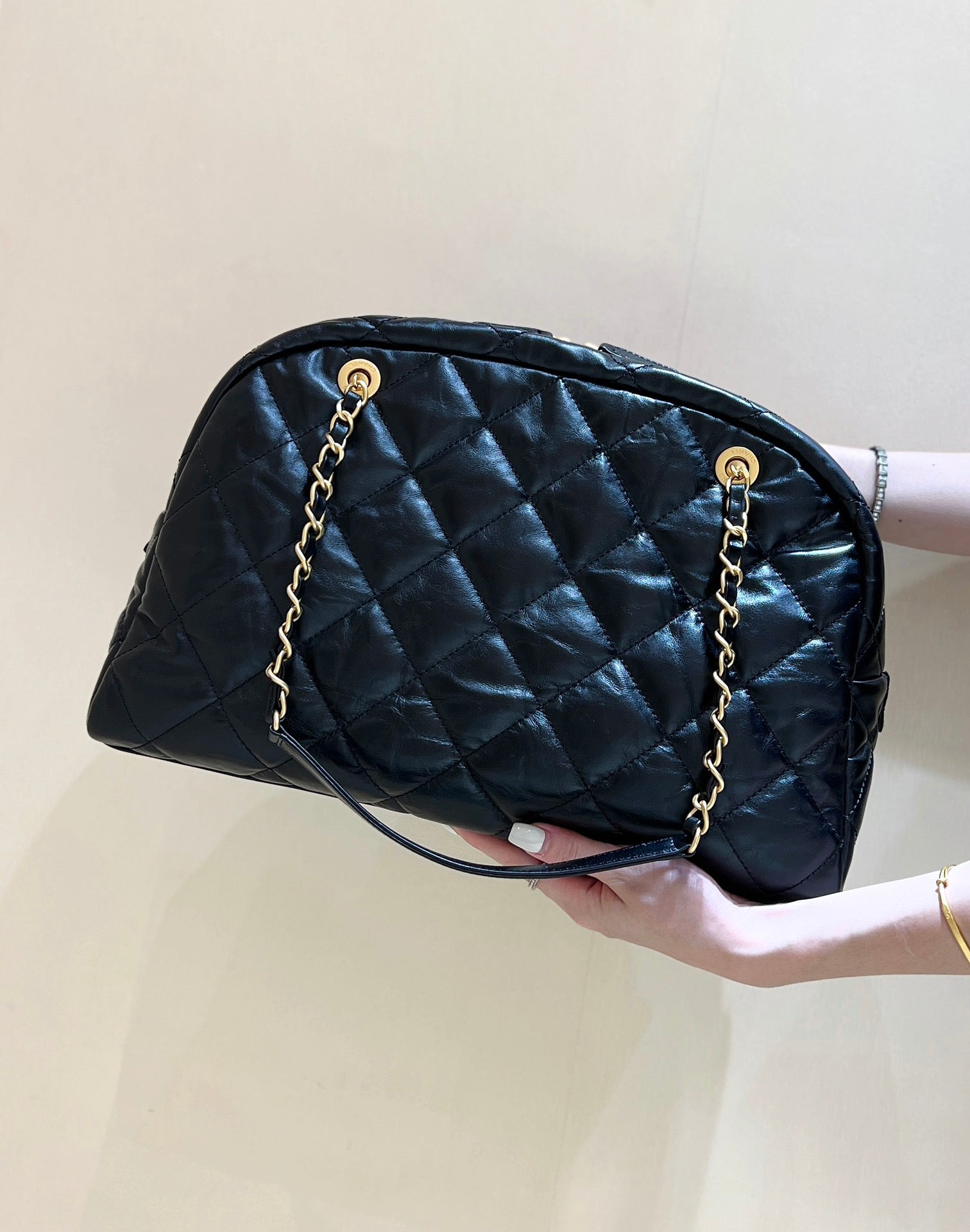 CHANEL BOWLING BAG 44 IN BLACK SOFT LAMBSKIN GOLD HARDWARE