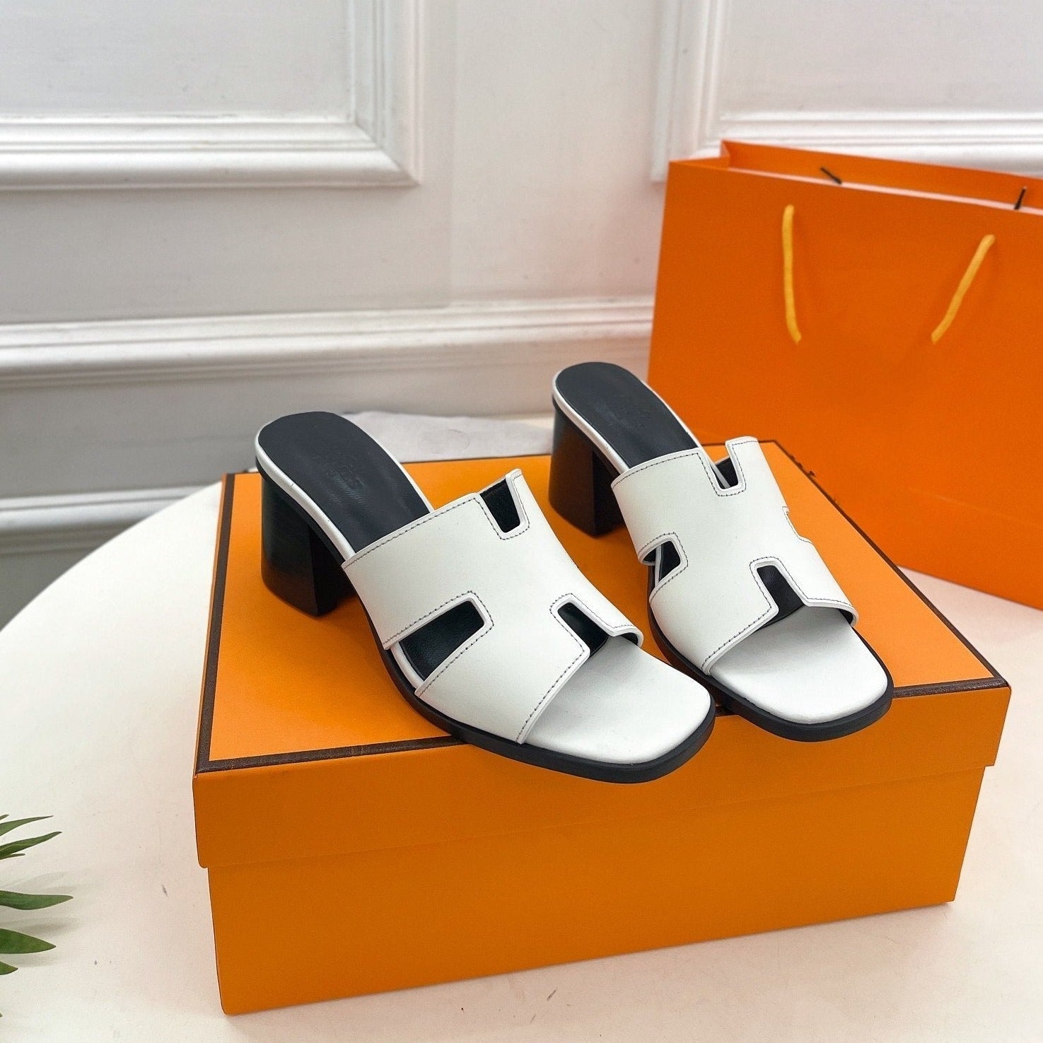 HERMES HELIA 60 SANDAL WHITE