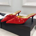CHANEL HIGH 65 MM MULE IN CHERRY RED SUEDE