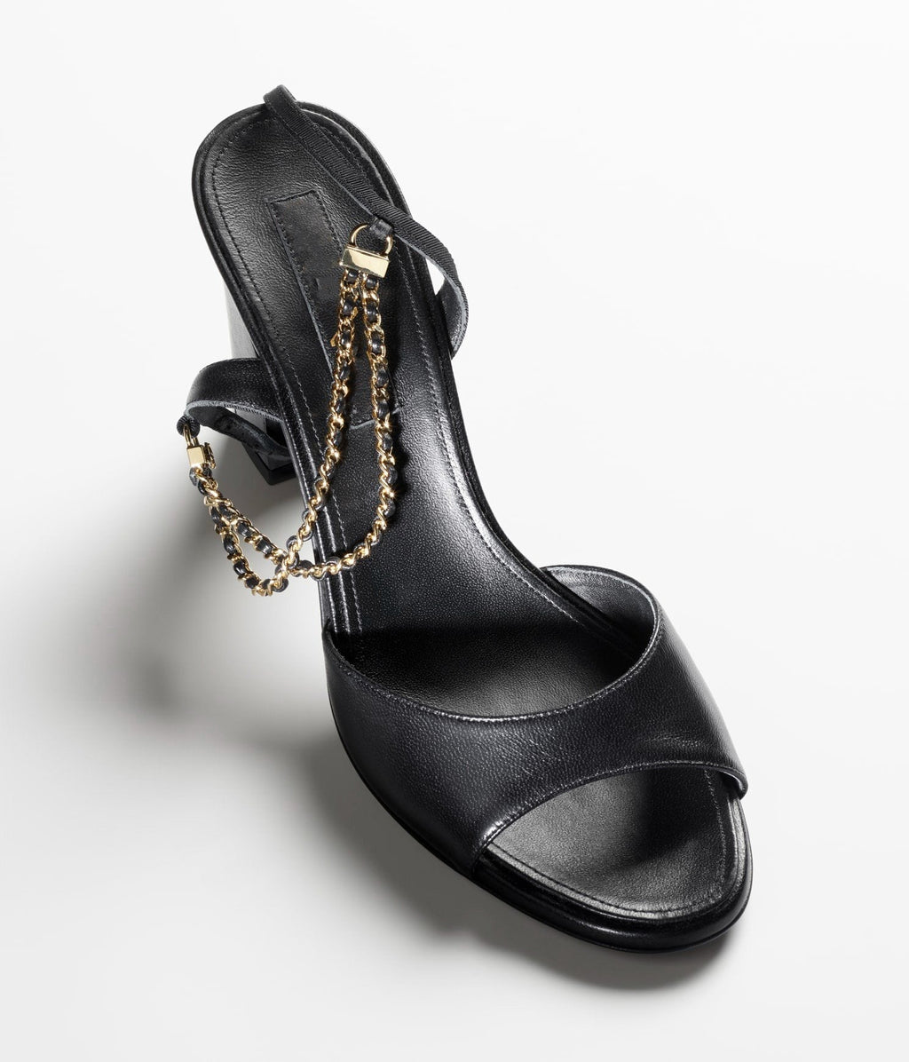 CHANEL sandals black lambskin grosgrain
